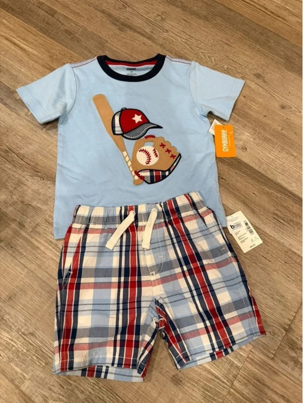 NWT 3T Gymboree 2-Piece Baseball Set with red, white, and blue plaid